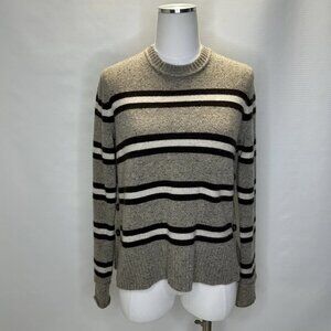 Women's Autumn Cashmere Brown Striped Side Button Sweater Size Small